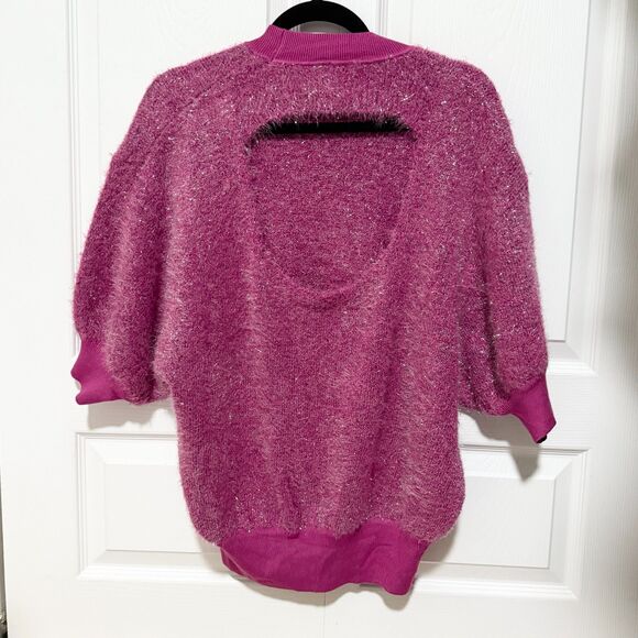 Women Anthropologie Maeve Violetta Tinsel Keyhole Sweater Pink Sparkle Sz Large - Picture 3 of 10